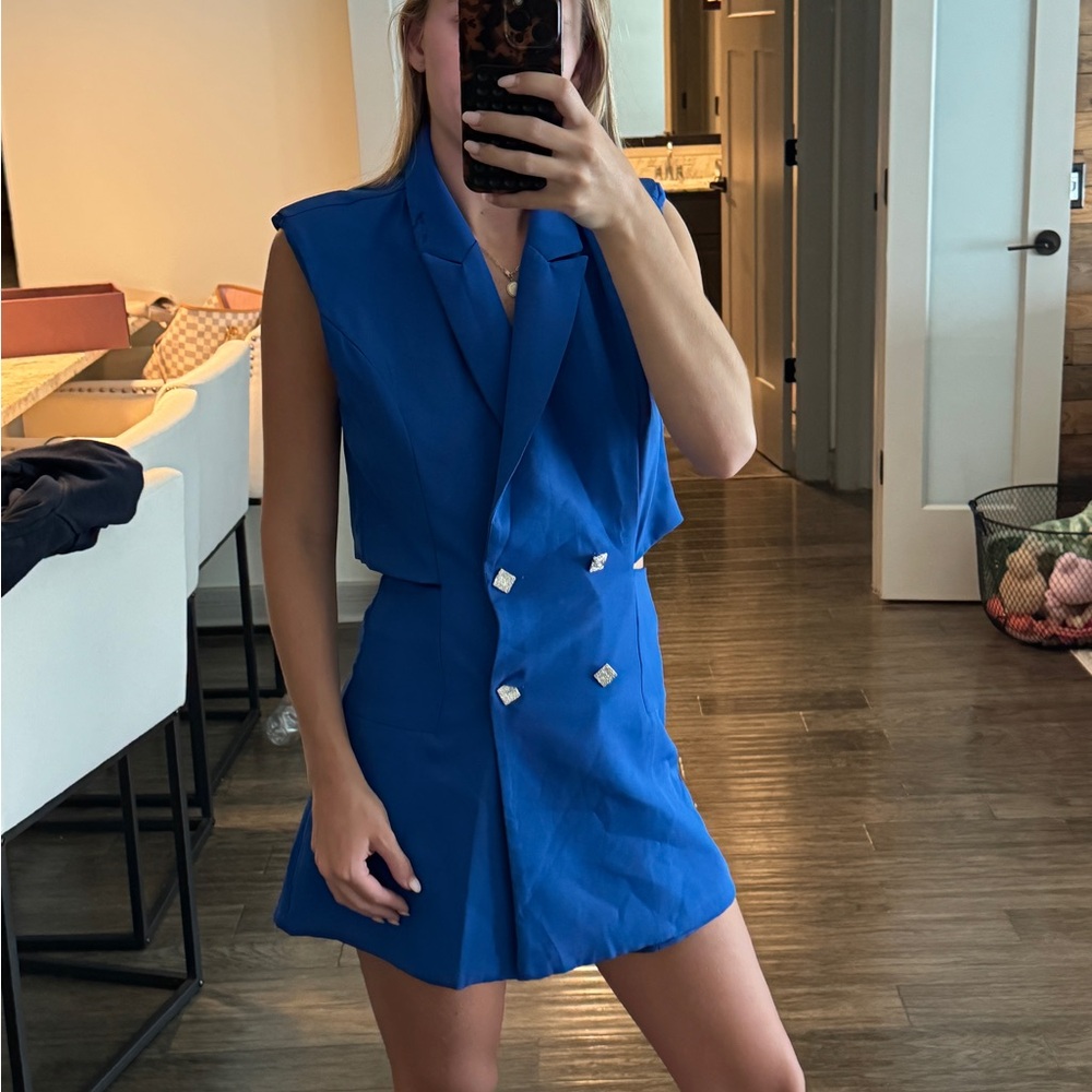 Blue Sleeveless Blazer Dress